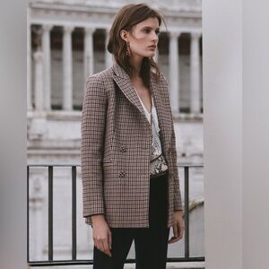 Massimo Dutti Blazer with Multicolor Houndstooth Detail